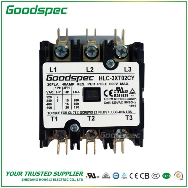 HLC-3XT02CY(3P/30A/120VAC) Definite Purpose Contactor