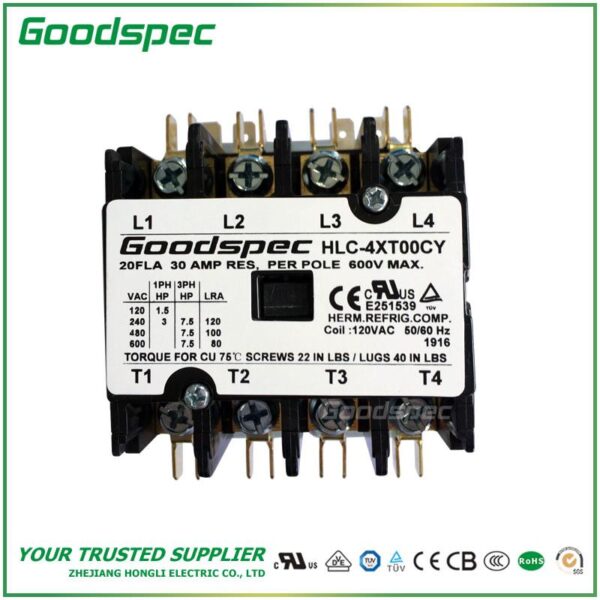 products-HLC-4XT00CY-001.jpg HLC-4XT00CY(4P/20A/120V) DEFINITE PURPOSE CONTACTOR